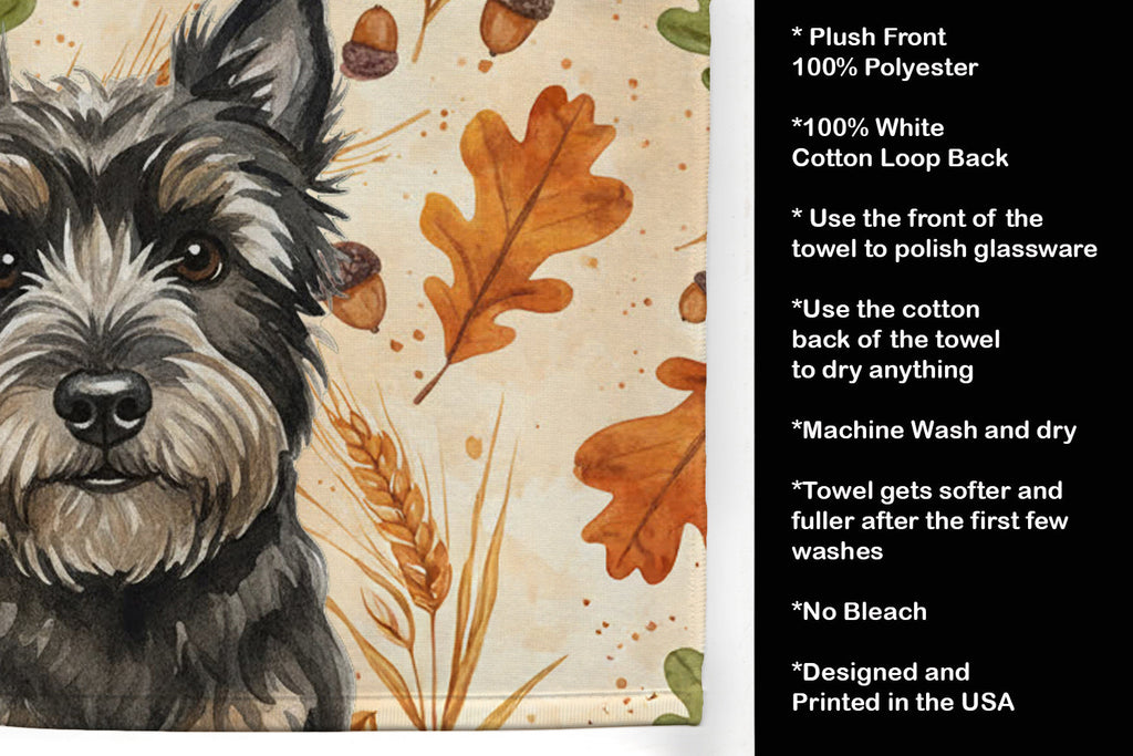 Black Cairn Terrier Heirloom Fall Kitchen Towel Velour Plush Front and Cotton Loop Back Machine Washable