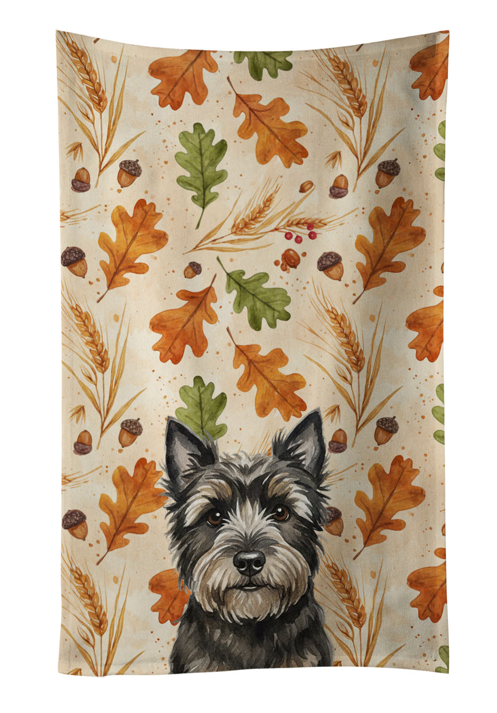 Black Cairn Terrier Heirloom Fall Kitchen Towel Velour Plush Front and Cotton Loop Back Machine Washable