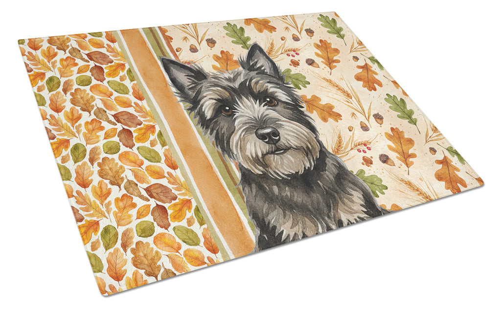 Black Cairn Terrier Heirloom Fall Cutting Board Tempered Glass Kitchen Cutting Surface, Heat Resistant Chopping, Non-Slip Feet, Food Prep & Serving