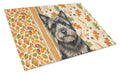 Black Cairn Terrier Heirloom Fall Cutting Board Tempered Glass Kitchen Cutting Surface, Heat Resistant Chopping, Non-Slip Feet, Food Prep & Serving