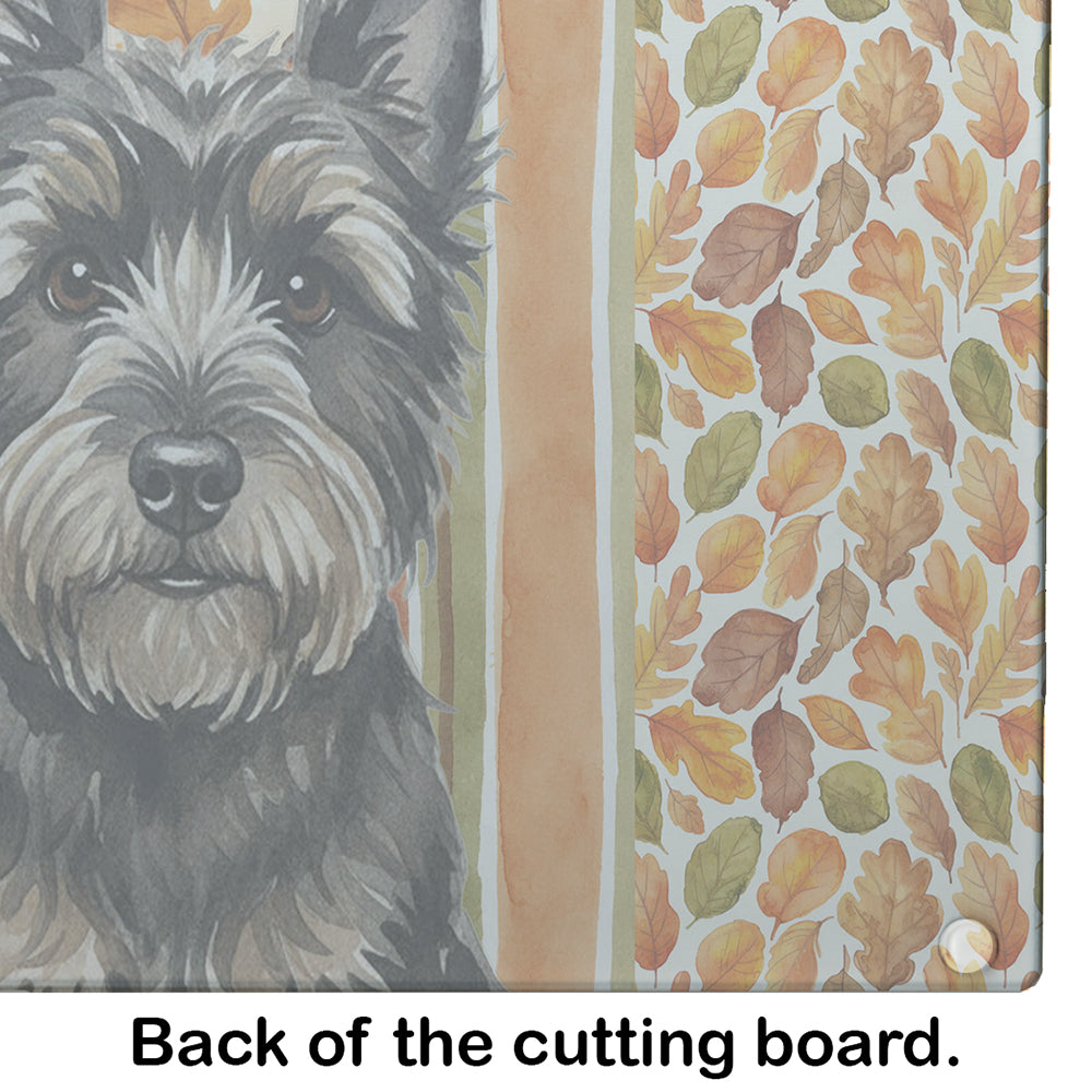 Black Cairn Terrier Heirloom Fall Cutting Board Tempered Glass Kitchen Cutting Surface, Heat Resistant Chopping, Non-Slip Feet, Food Prep & Serving