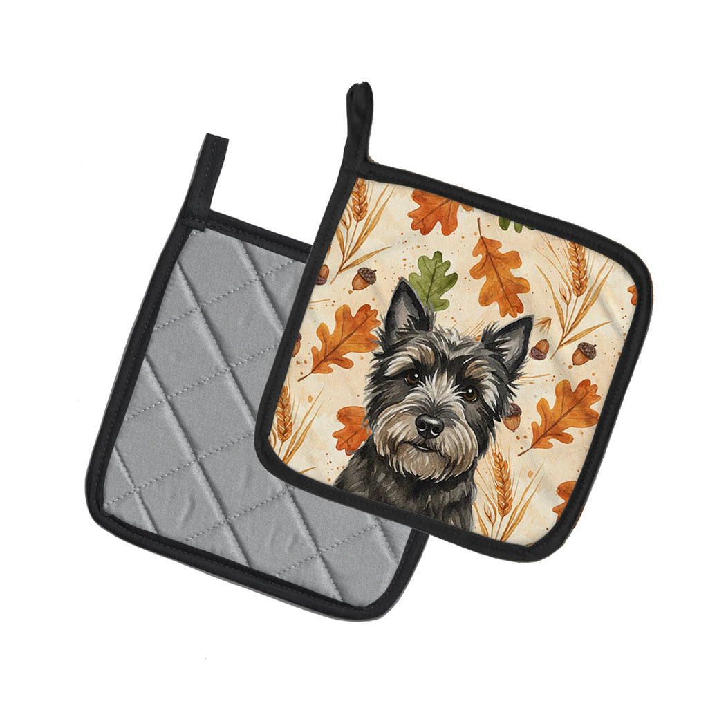 Black Cairn Terrier Heirloom Fall Pot Holder Set of 2 Heat Resistant Quilted Hot Pads 7.5 x 7.5 Inch, Insulated Kitchen Trivets for Cooking & Baking