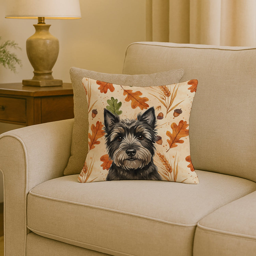 Black Cairn Terrier Heirloom Fall Decorative Throw Pillow 18x18 Indoor Outdoor Accent Cushion, Fabric Cover with Insert for Sofa, Bed, Porch & Living Room