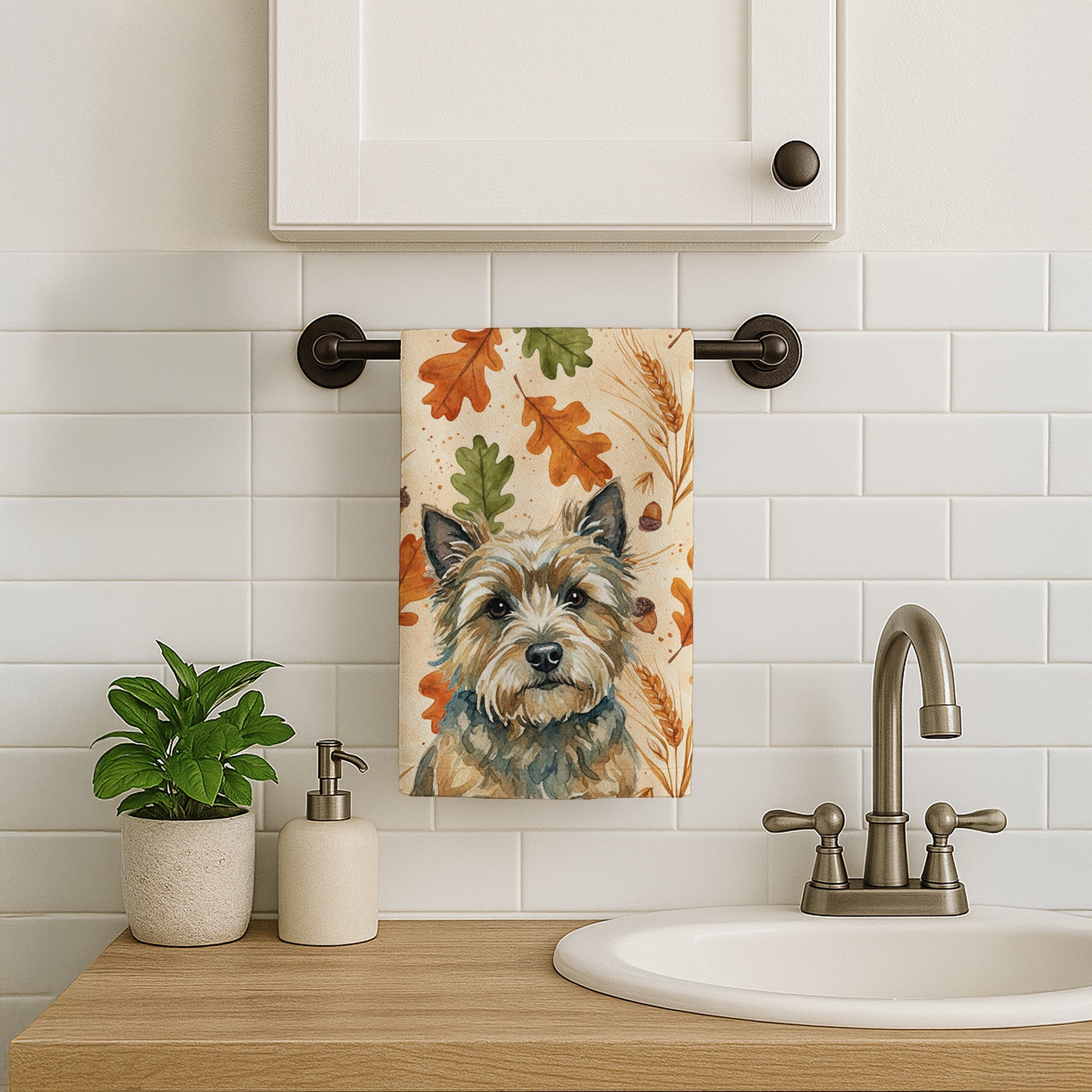 Cairn Terrier Heirloom Fall Kitchen Towel Velour Plush Front and Cotton Loop Back Machine Washable