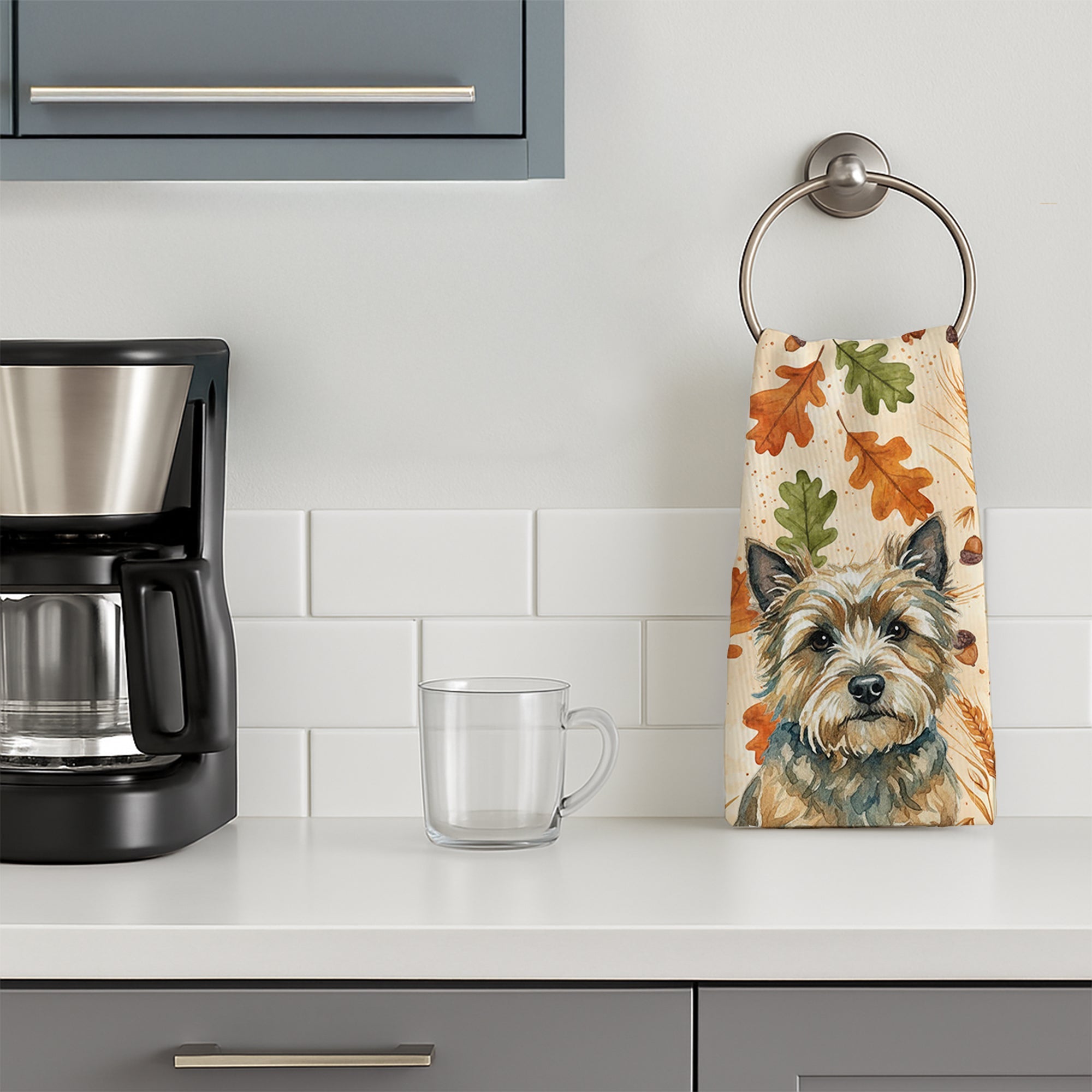 Cairn Terrier Heirloom Fall Kitchen Towel Velour Plush Front and Cotton Loop Back Machine Washable