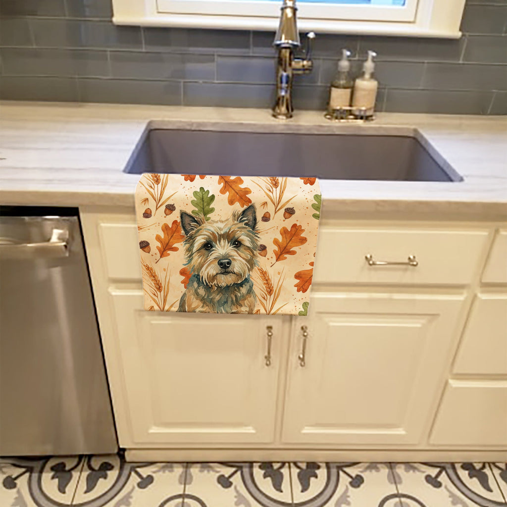 Cairn Terrier Heirloom Fall Kitchen Towel Velour Plush Front and Cotton Loop Back Machine Washable