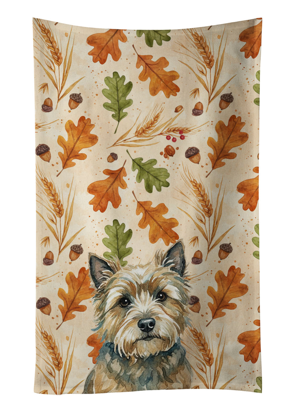 Cairn Terrier Heirloom Fall Kitchen Towel Velour Plush Front and Cotton Loop Back Machine Washable