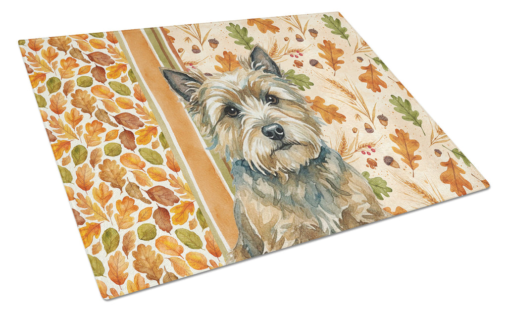 Cairn Terrier Heirloom Fall Cutting Board Tempered Glass Kitchen Cutting Surface, Heat Resistant Chopping, Non-Slip Feet, Food Prep & Serving