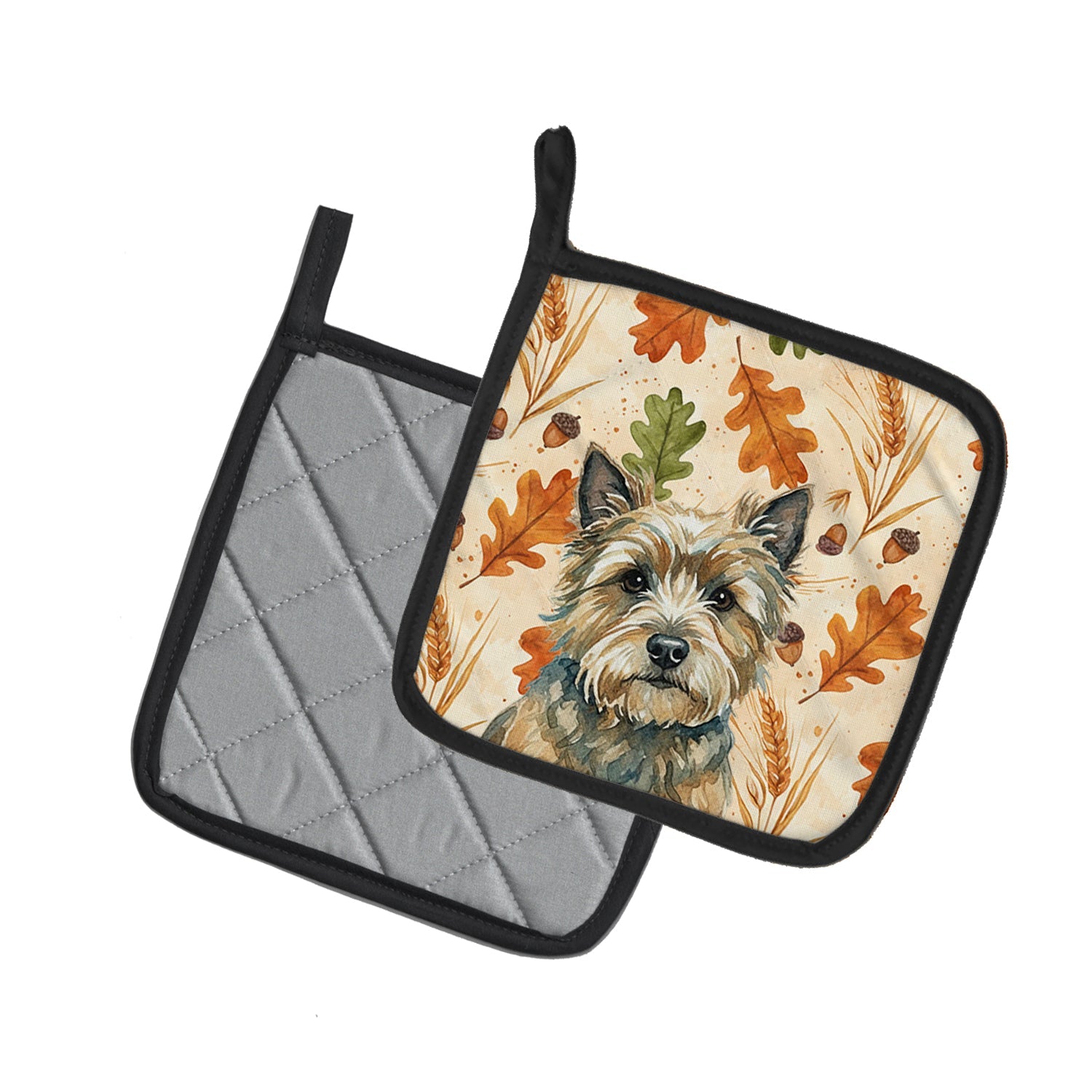 Cairn Terrier Heirloom Fall Pot Holder Set of 2 Heat Resistant Quilted Hot Pads 7.5 x 7.5 Inch, Insulated Kitchen Trivets for Cooking & Baking