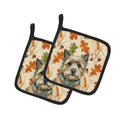Cairn Terrier Heirloom Fall Pot Holder Set of 2 Heat Resistant Quilted Hot Pads 7.5 x 7.5 Inch, Insulated Kitchen Trivets for Cooking & Baking