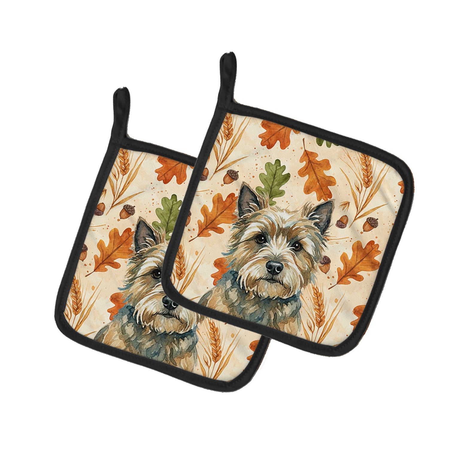 Cairn Terrier Heirloom Fall Pot Holder Set of 2 Heat Resistant Quilted Hot Pads 7.5 x 7.5 Inch, Insulated Kitchen Trivets for Cooking & Baking