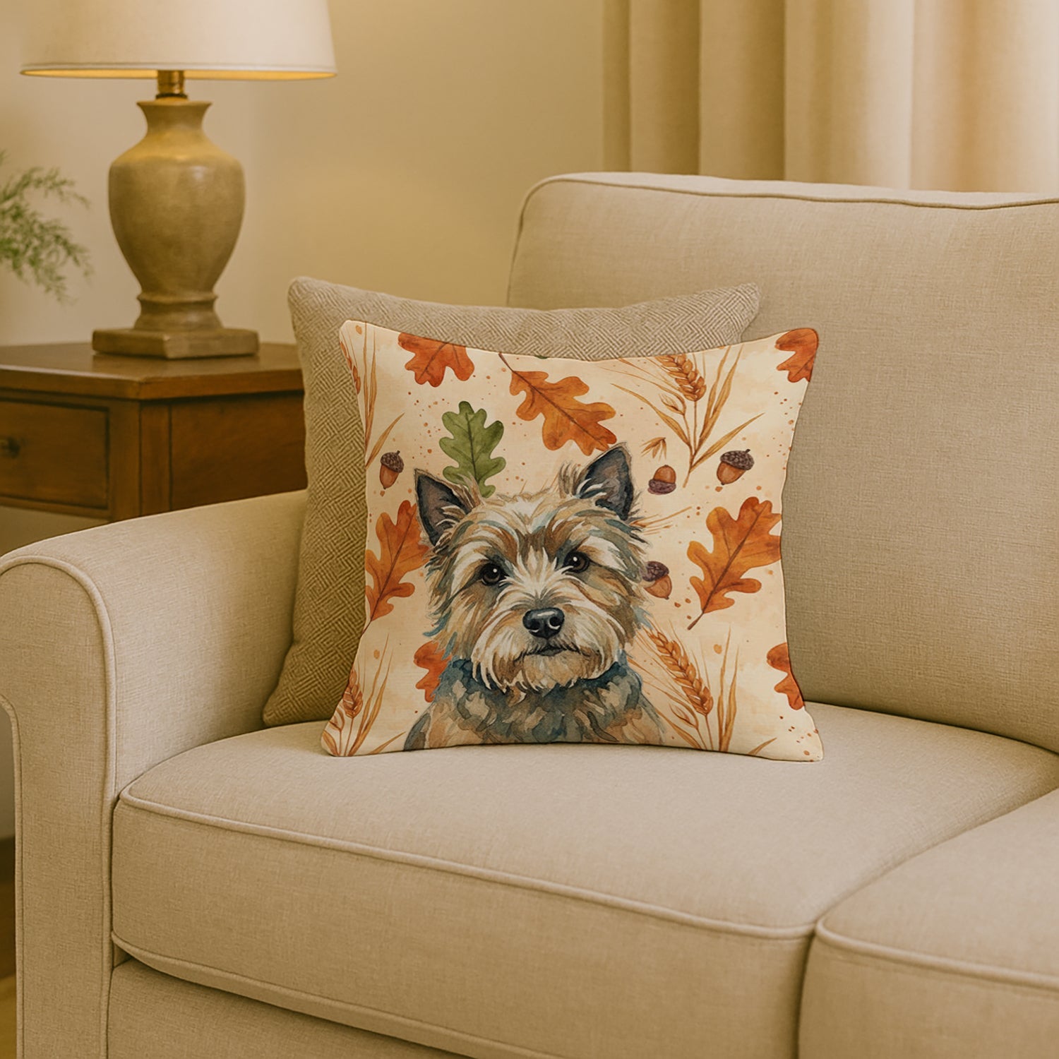 Cairn Terrier Heirloom Fall Decorative Throw Pillow 18x18 Indoor Outdoor Accent Cushion, Fabric Cover with Insert for Sofa, Bed, Porch & Living Room