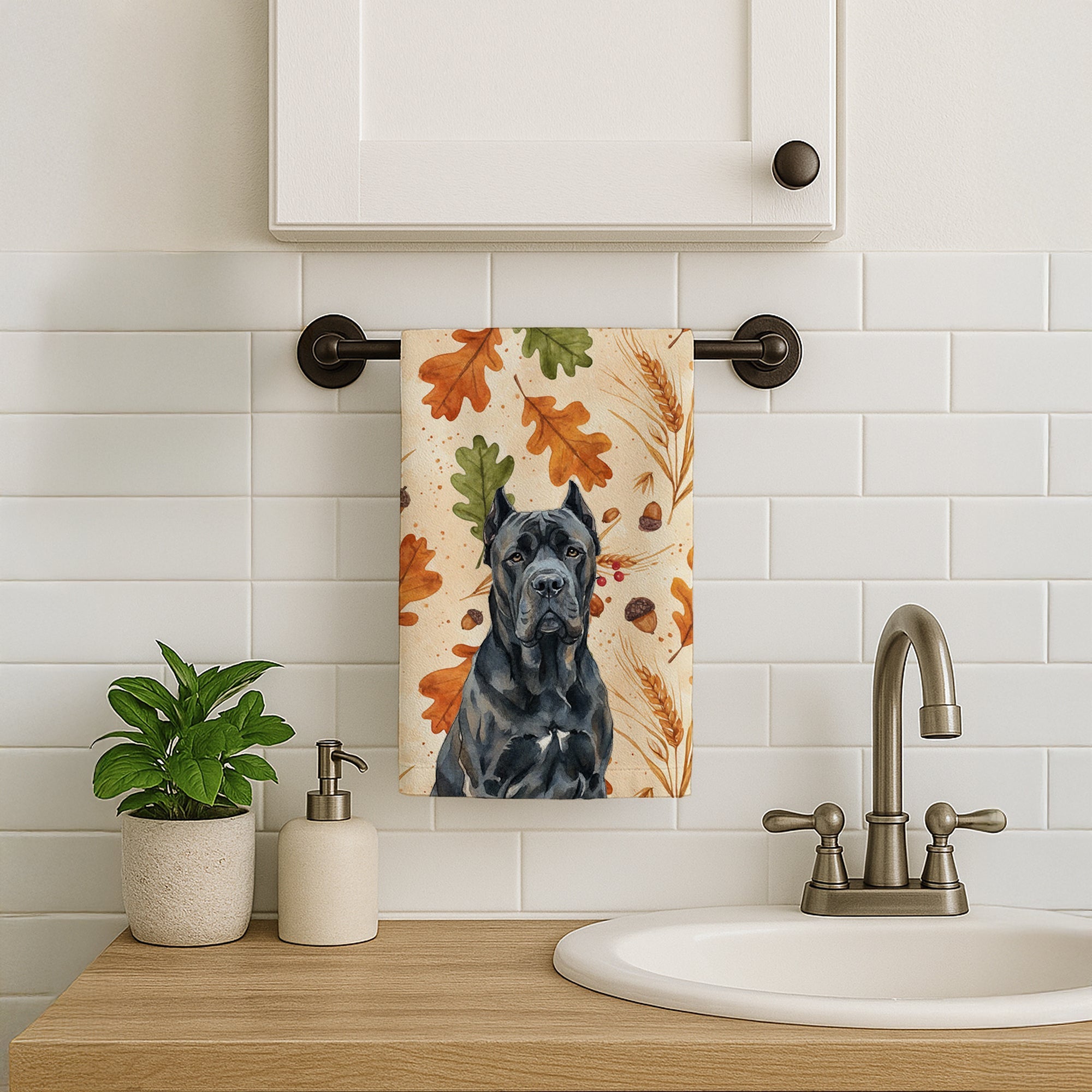 Cane Corso Heirloom Fall Kitchen Towel Velour Plush Front and Cotton Loop Back Machine Washable