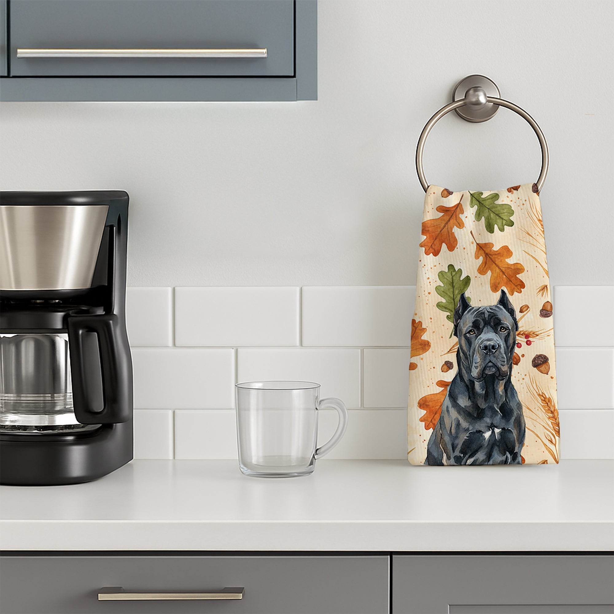 Cane Corso Heirloom Fall Kitchen Towel Velour Plush Front and Cotton Loop Back Machine Washable