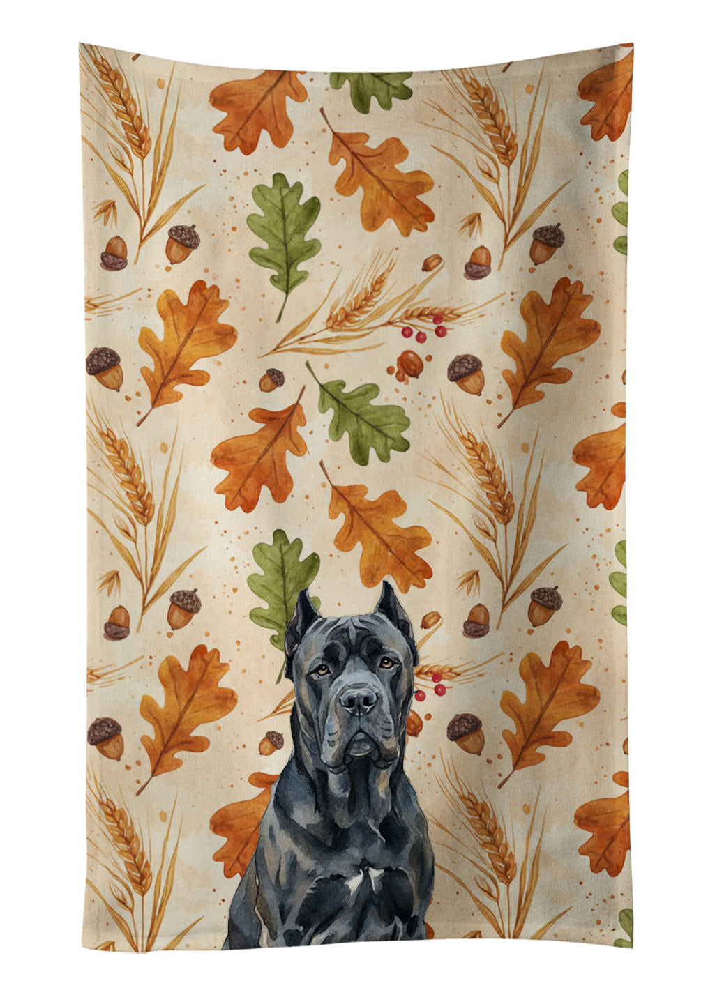 Cane Corso Heirloom Fall Kitchen Towel Velour Plush Front and Cotton Loop Back Machine Washable
