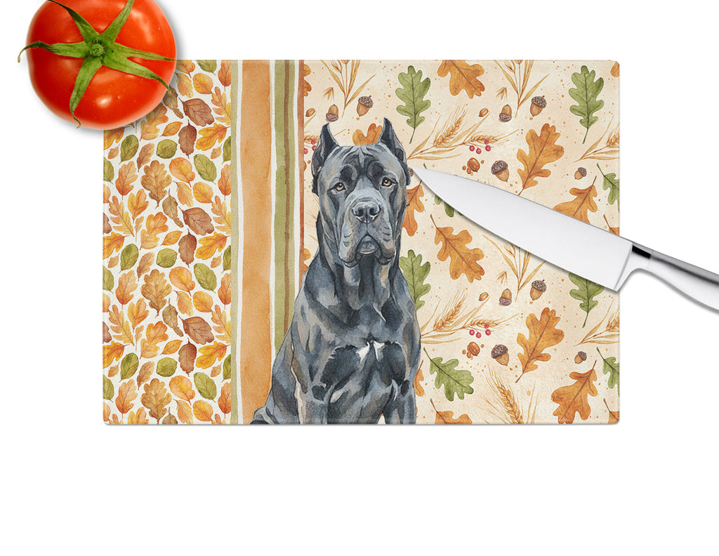 Cane Corso Heirloom Fall Cutting Board Tempered Glass Kitchen Cutting Surface, Heat Resistant Chopping, Non-Slip Feet, Food Prep & Serving