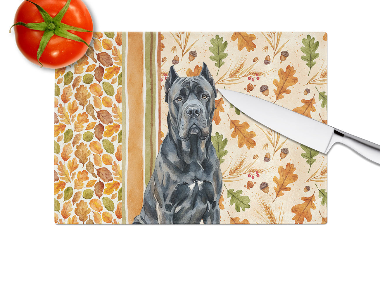 Cane Corso Heirloom Fall Cutting Board Tempered Glass Kitchen Cutting Surface, Heat Resistant Chopping, Non-Slip Feet, Food Prep & Serving