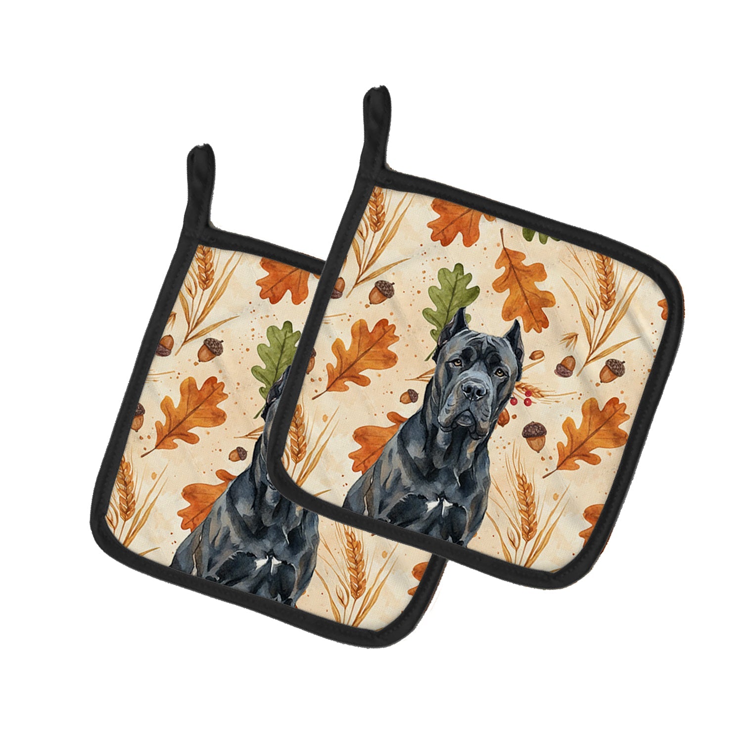 Cane Corso Heirloom Fall Pot Holder Set of 2 Heat Resistant Quilted Hot Pads 7.5 x 7.5 Inch, Insulated Kitchen Trivets for Cooking & Baking