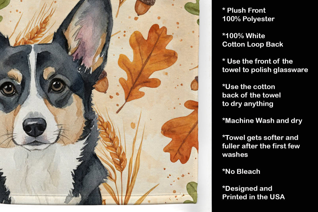Black and White Cardigan Welsh Corgi Heirloom Fall Kitchen Towel Velour Plush Front and Cotton Loop Back Machine Washable