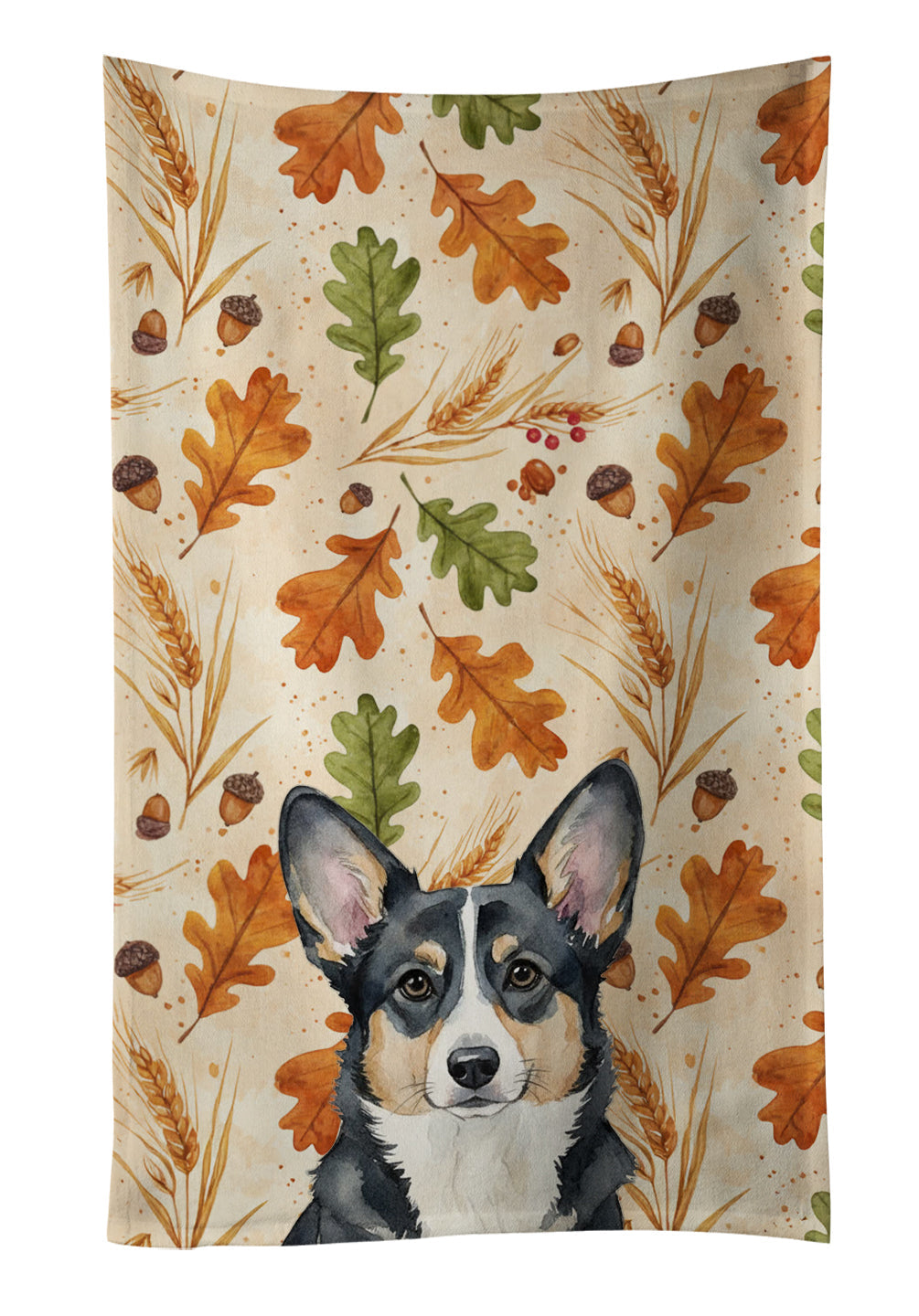 Black and White Cardigan Welsh Corgi Heirloom Fall Kitchen Towel Velour Plush Front and Cotton Loop Back Machine Washable