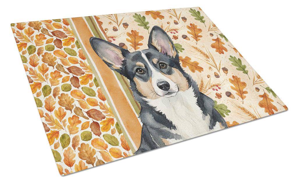 Black and White Cardigan Welsh Corgi Heirloom Fall Cutting Board Tempered Glass Kitchen Cutting Surface, Heat Resistant Chopping, Non-Slip Feet, Food Prep & Serving