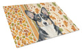 Black and White Cardigan Welsh Corgi Heirloom Fall Cutting Board Tempered Glass Kitchen Cutting Surface, Heat Resistant Chopping, Non-Slip Feet, Food Prep & Serving