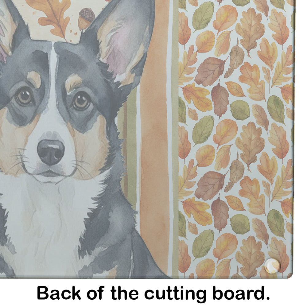 Black and White Cardigan Welsh Corgi Heirloom Fall Cutting Board Tempered Glass Kitchen Cutting Surface, Heat Resistant Chopping, Non-Slip Feet, Food Prep & Serving