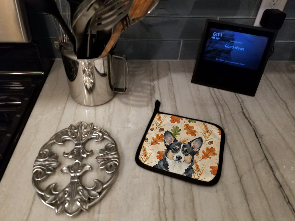 Black and White Cardigan Welsh Corgi Heirloom Fall Pot Holder Set of 2 Heat Resistant Quilted Hot Pads 7.5 x 7.5 Inch, Insulated Kitchen Trivets for Cooking & Baking