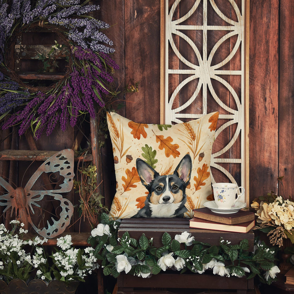 Black and White Cardigan Welsh Corgi Heirloom Fall Decorative Throw Pillow 14x14 Indoor Outdoor Accent Cushion, Fabric Cover with Insert for Sofa, Bed, Porch & Living Room