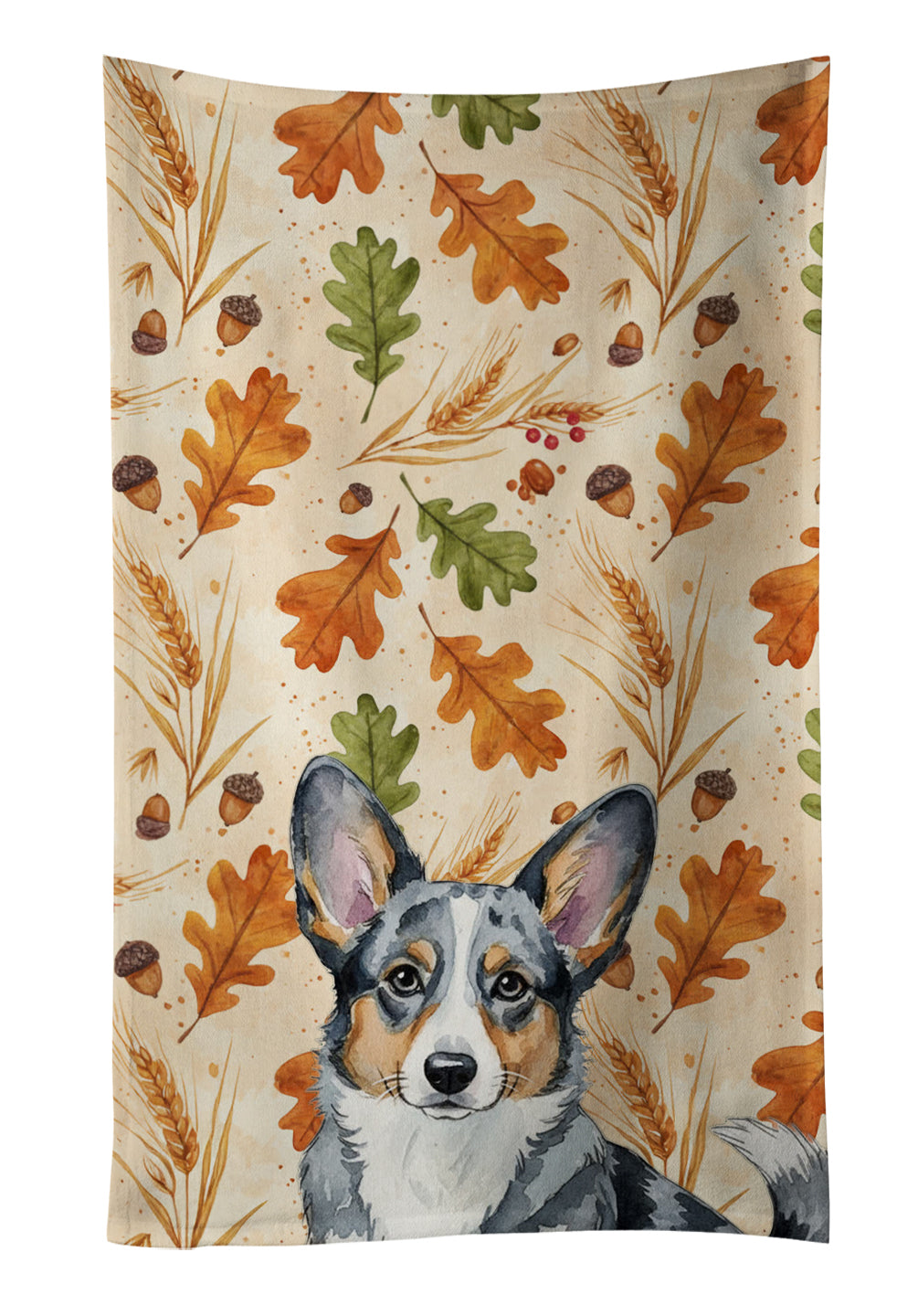 Blue Merle Cardigan Welsh Corgi Heirloom Fall Kitchen Towel Velour Plush Front and Cotton Loop Back Machine Washable