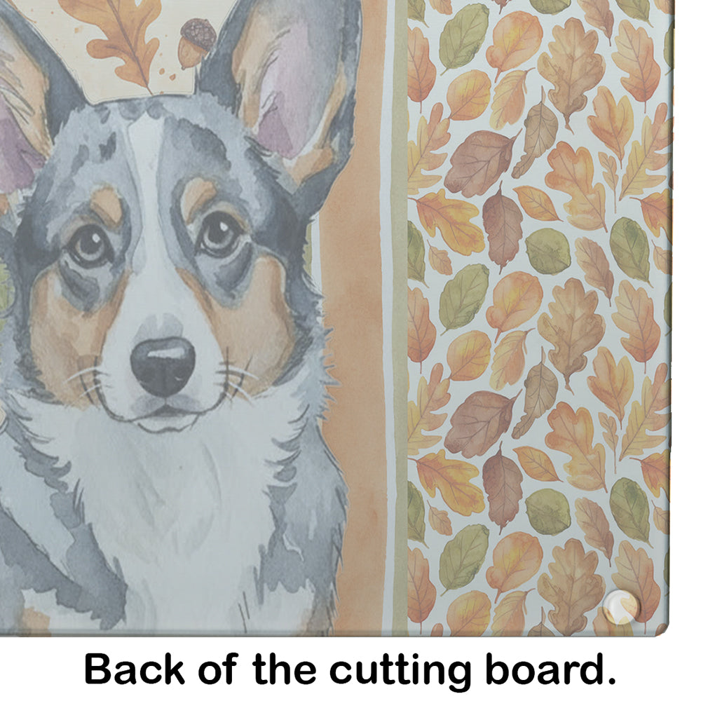 Blue Merle Cardigan Welsh Corgi Heirloom Fall Cutting Board Tempered Glass Kitchen Cutting Surface, Heat Resistant Chopping, Non-Slip Feet, Food Prep & Serving