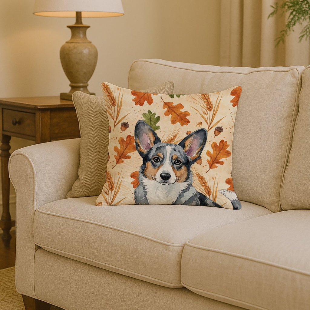 Blue Merle Cardigan Welsh Corgi Heirloom Fall Decorative Throw Pillow 14x14 Indoor Outdoor Accent Cushion, Fabric Cover with Insert for Sofa, Bed, Porch & Living Room