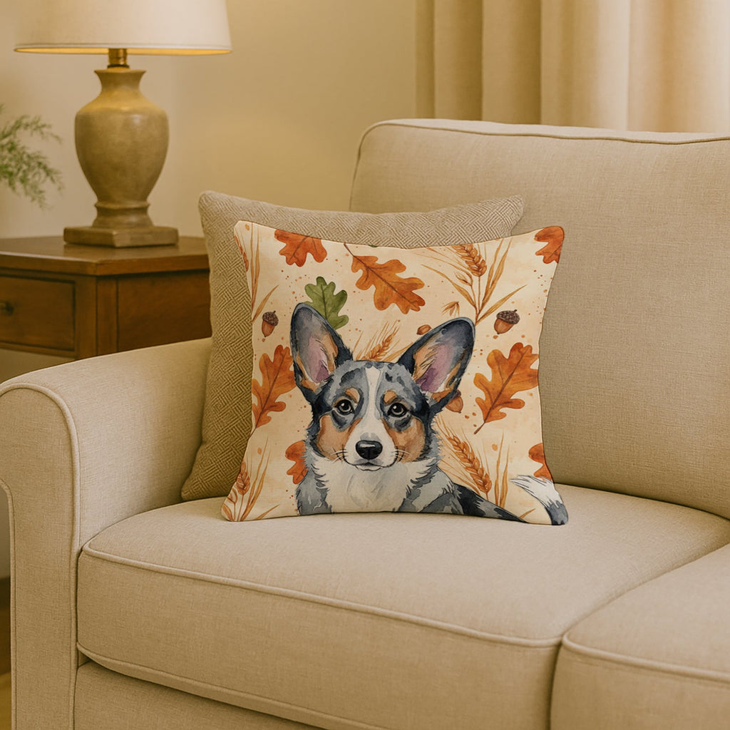Blue Merle Cardigan Welsh Corgi Heirloom Fall Decorative Throw Pillow 18x18 Indoor Outdoor Accent Cushion, Fabric Cover with Insert for Sofa, Bed, Porch & Living Room