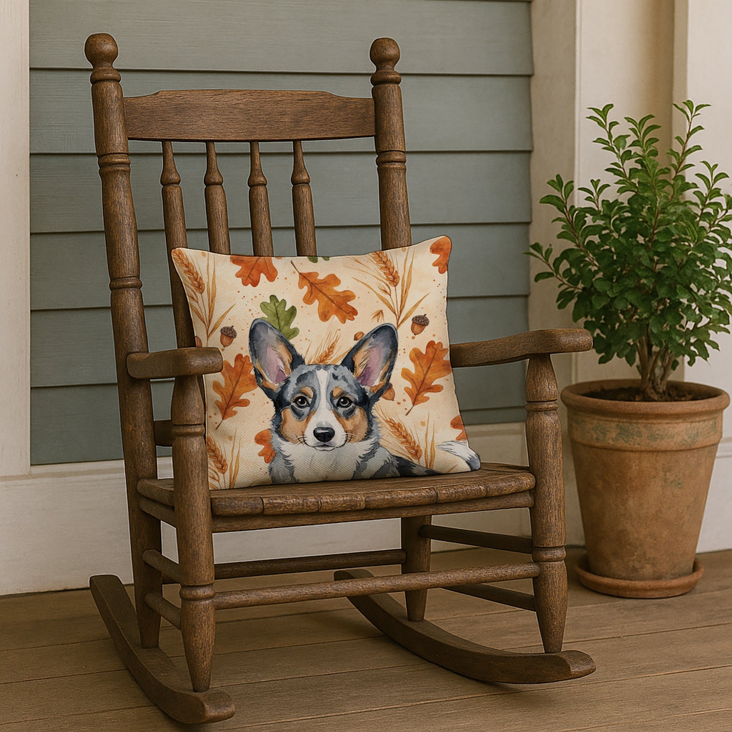 Blue Merle Cardigan Welsh Corgi Heirloom Fall Decorative Throw Pillow 18x18 Indoor Outdoor Accent Cushion, Fabric Cover with Insert for Sofa, Bed, Porch & Living Room