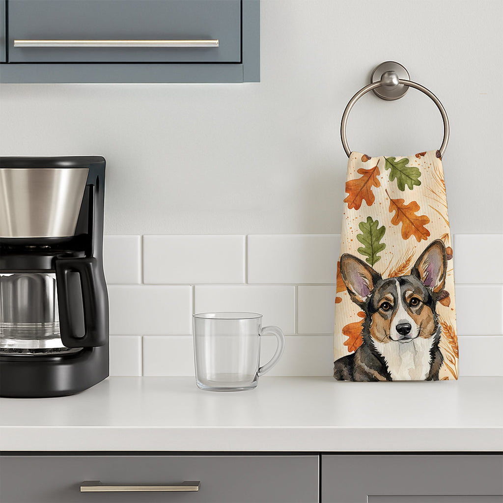 Brindle Cardigan Welsh Corgi Heirloom Fall Kitchen Towel Velour Plush Front and Cotton Loop Back Machine Washable