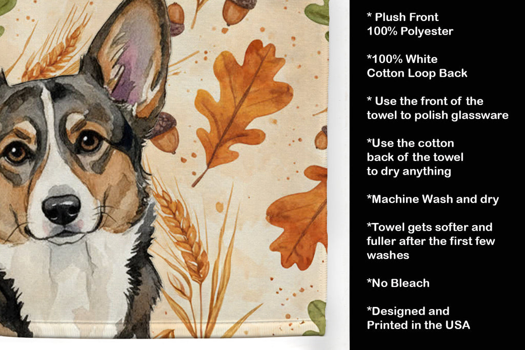 Brindle Cardigan Welsh Corgi Heirloom Fall Kitchen Towel Velour Plush Front and Cotton Loop Back Machine Washable