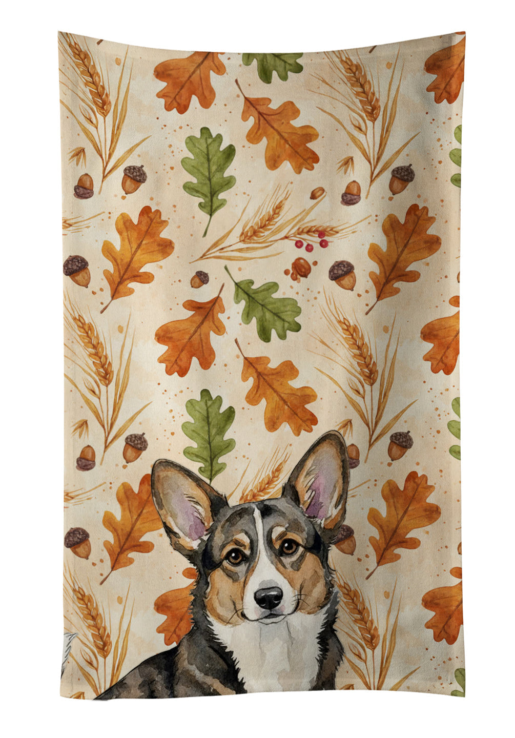 Brindle Cardigan Welsh Corgi Heirloom Fall Kitchen Towel Velour Plush Front and Cotton Loop Back Machine Washable