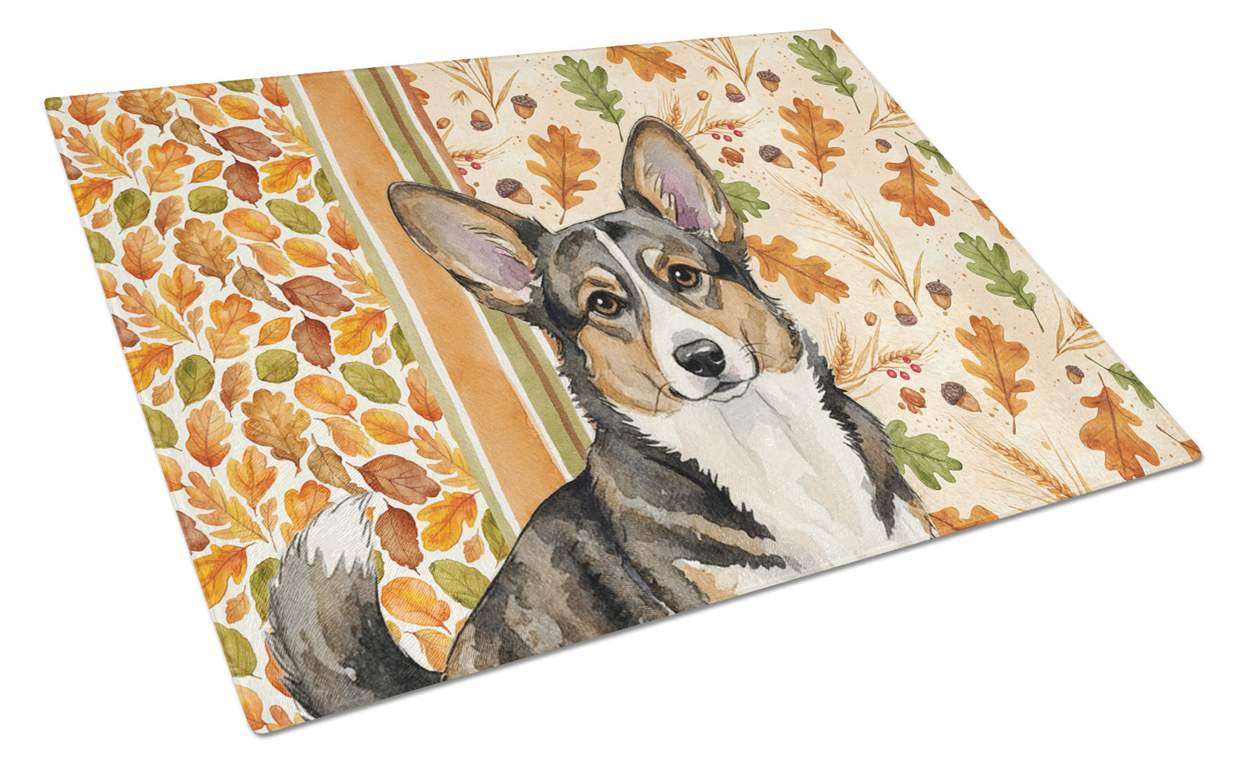 Brindle Cardigan Welsh Corgi Heirloom Fall Cutting Board Tempered Glass Kitchen Cutting Surface, Heat Resistant Chopping, Non-Slip Feet, Food Prep & Serving