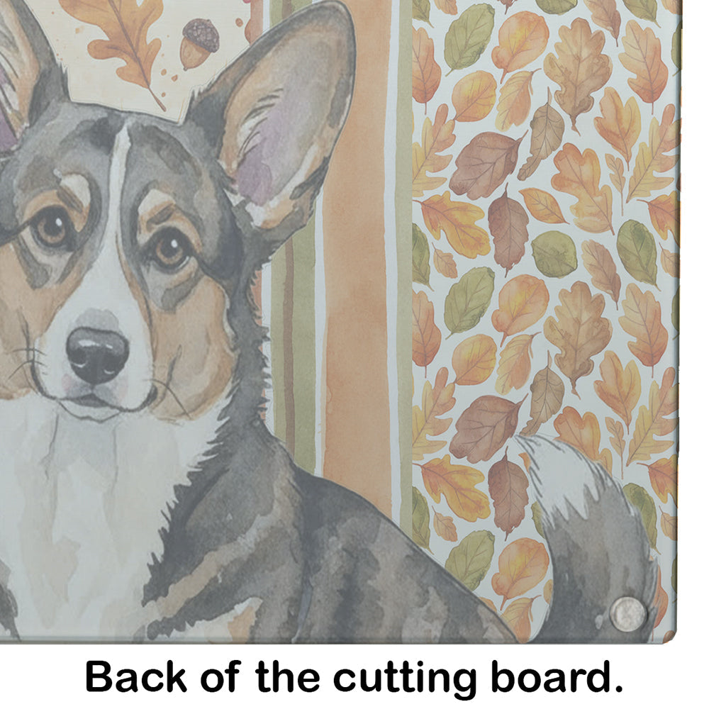 Brindle Cardigan Welsh Corgi Heirloom Fall Cutting Board Tempered Glass Kitchen Cutting Surface, Heat Resistant Chopping, Non-Slip Feet, Food Prep & Serving