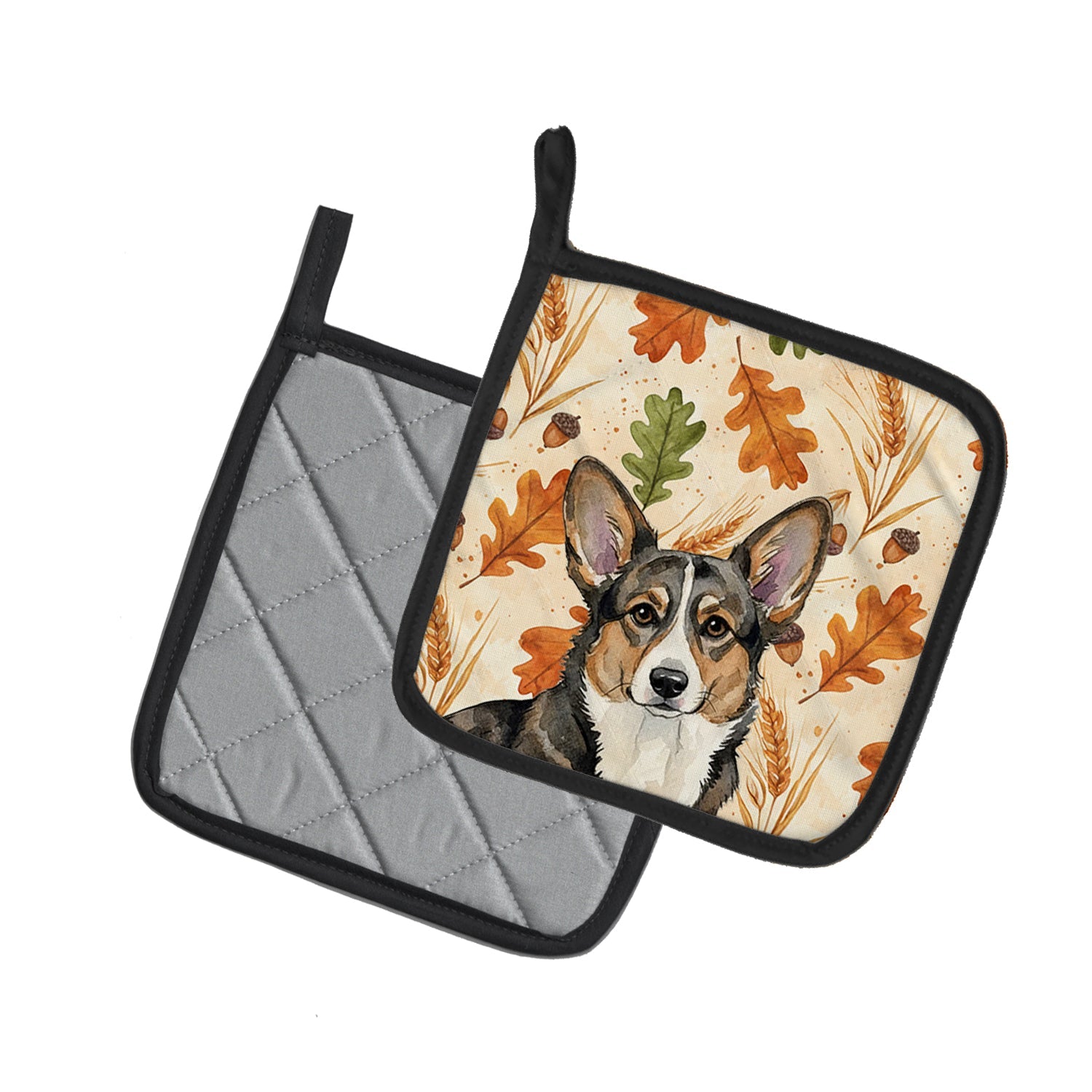 Brindle Cardigan Welsh Corgi Heirloom Fall Pot Holder Set of 2 Heat Resistant Quilted Hot Pads 7.5 x 7.5 Inch, Insulated Kitchen Trivets for Cooking & Baking