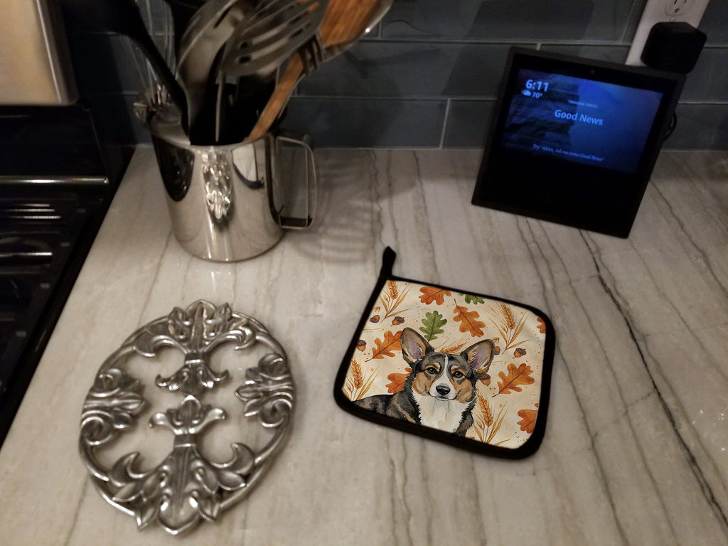 Brindle Cardigan Welsh Corgi Heirloom Fall Pot Holder Set of 2 Heat Resistant Quilted Hot Pads 7.5 x 7.5 Inch, Insulated Kitchen Trivets for Cooking & Baking