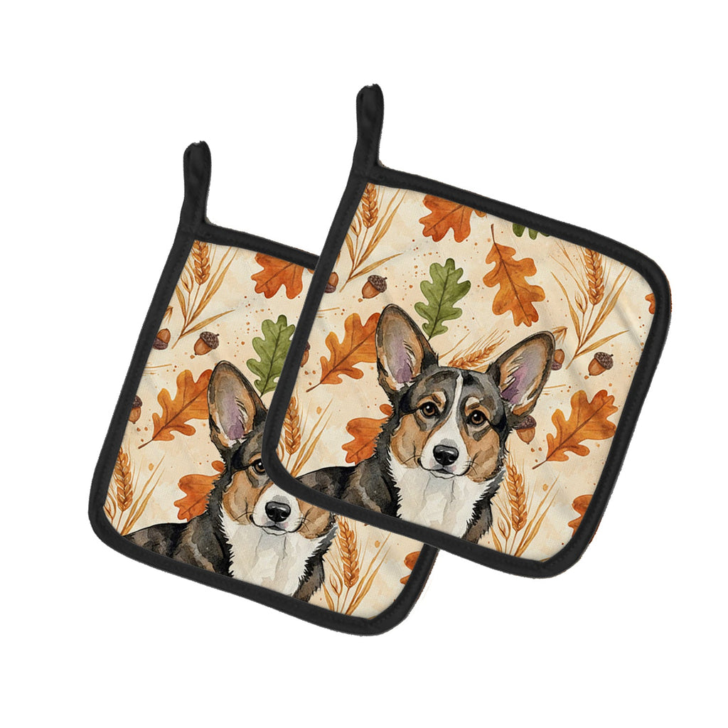 Brindle Cardigan Welsh Corgi Heirloom Fall Pot Holder Set of 2 Heat Resistant Quilted Hot Pads 7.5 x 7.5 Inch, Insulated Kitchen Trivets for Cooking & Baking
