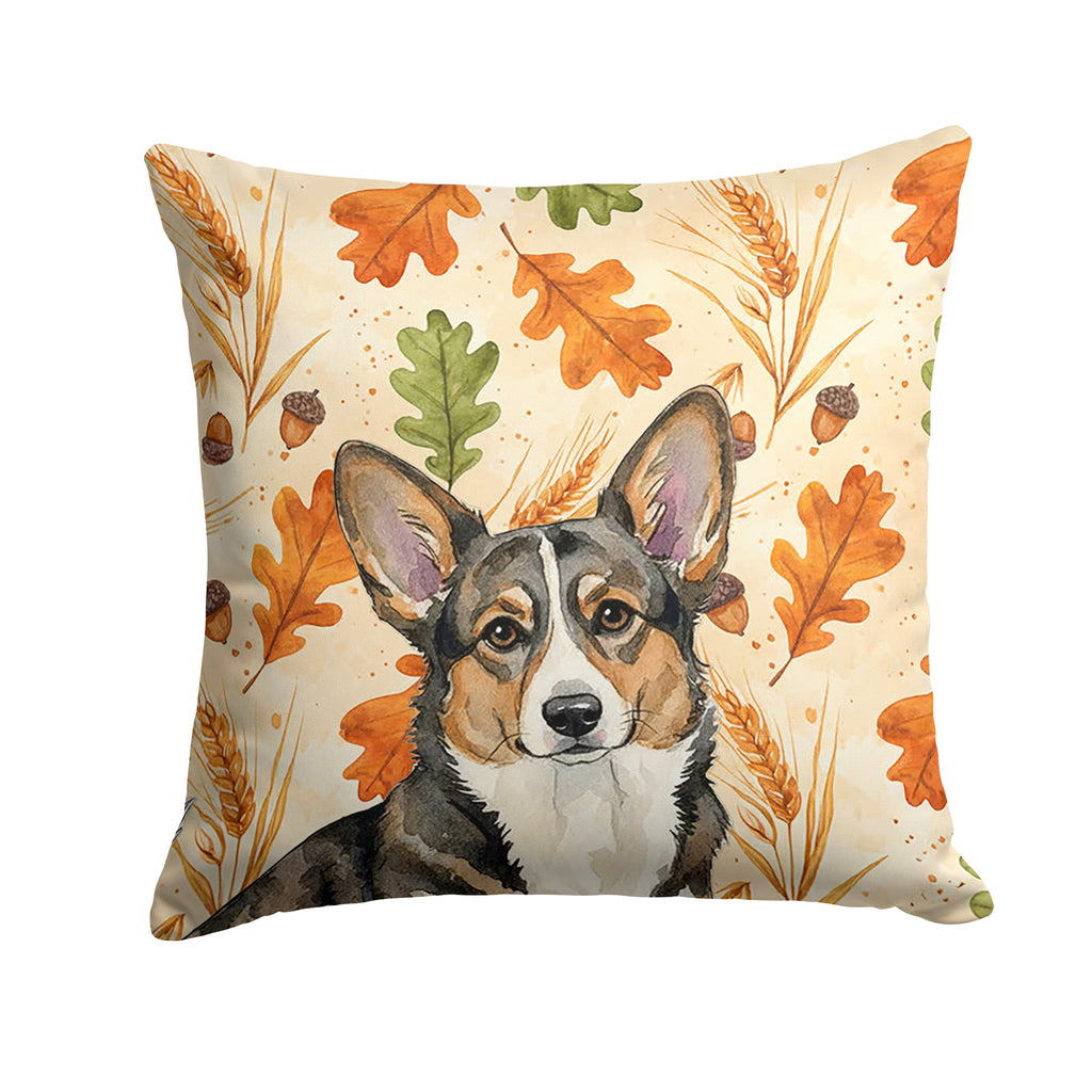 Brindle Cardigan Welsh Corgi Heirloom Fall Decorative Throw Pillow 14x14 Indoor Outdoor Accent Cushion, Fabric Cover with Insert for Sofa, Bed, Porch & Living Room