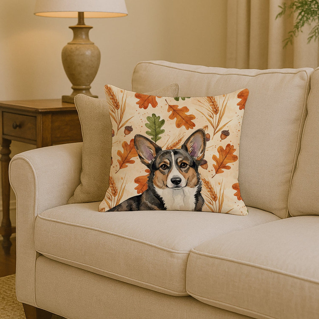 Brindle Cardigan Welsh Corgi Heirloom Fall Decorative Throw Pillow 14x14 Indoor Outdoor Accent Cushion, Fabric Cover with Insert for Sofa, Bed, Porch & Living Room