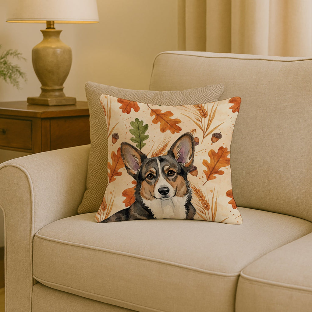 Brindle Cardigan Welsh Corgi Heirloom Fall Decorative Throw Pillow 18x18 Indoor Outdoor Accent Cushion, Fabric Cover with Insert for Sofa, Bed, Porch & Living Room