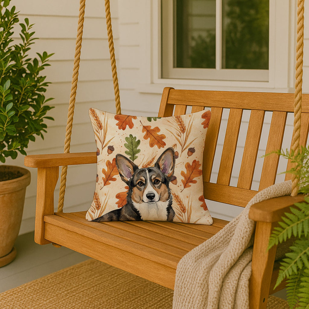 Brindle Cardigan Welsh Corgi Heirloom Fall Decorative Throw Pillow 18x18 Indoor Outdoor Accent Cushion, Fabric Cover with Insert for Sofa, Bed, Porch & Living Room