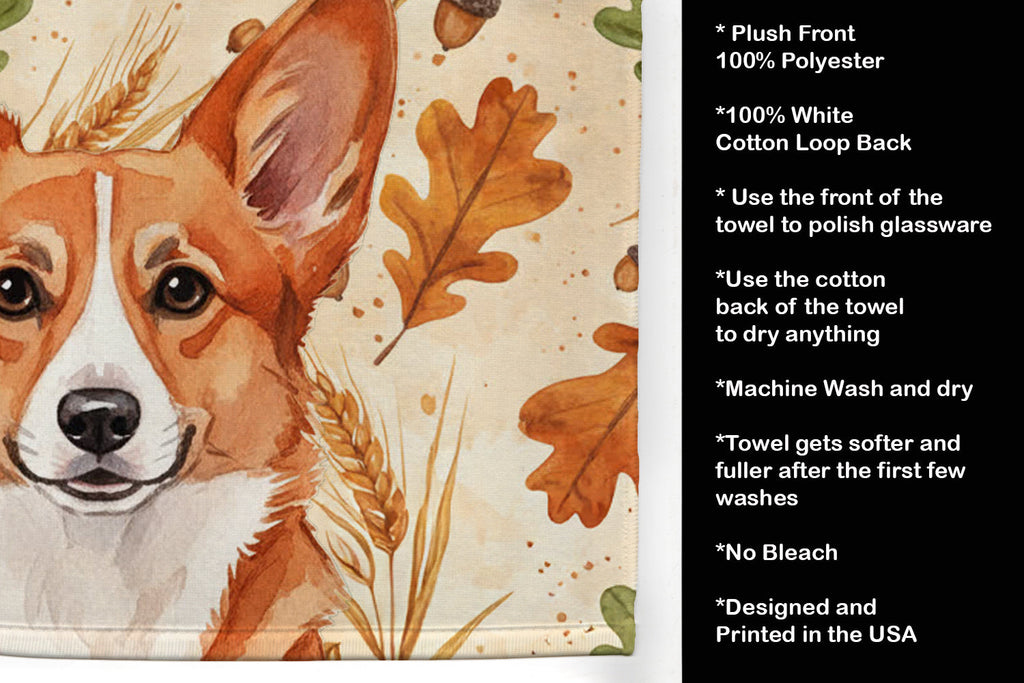 Red Cardigan Welsh Corgi Heirloom Fall Kitchen Towel Velour Plush Front and Cotton Loop Back Machine Washable