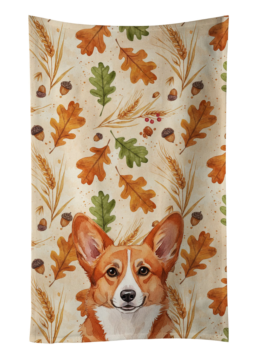 Red Cardigan Welsh Corgi Heirloom Fall Kitchen Towel Velour Plush Front and Cotton Loop Back Machine Washable