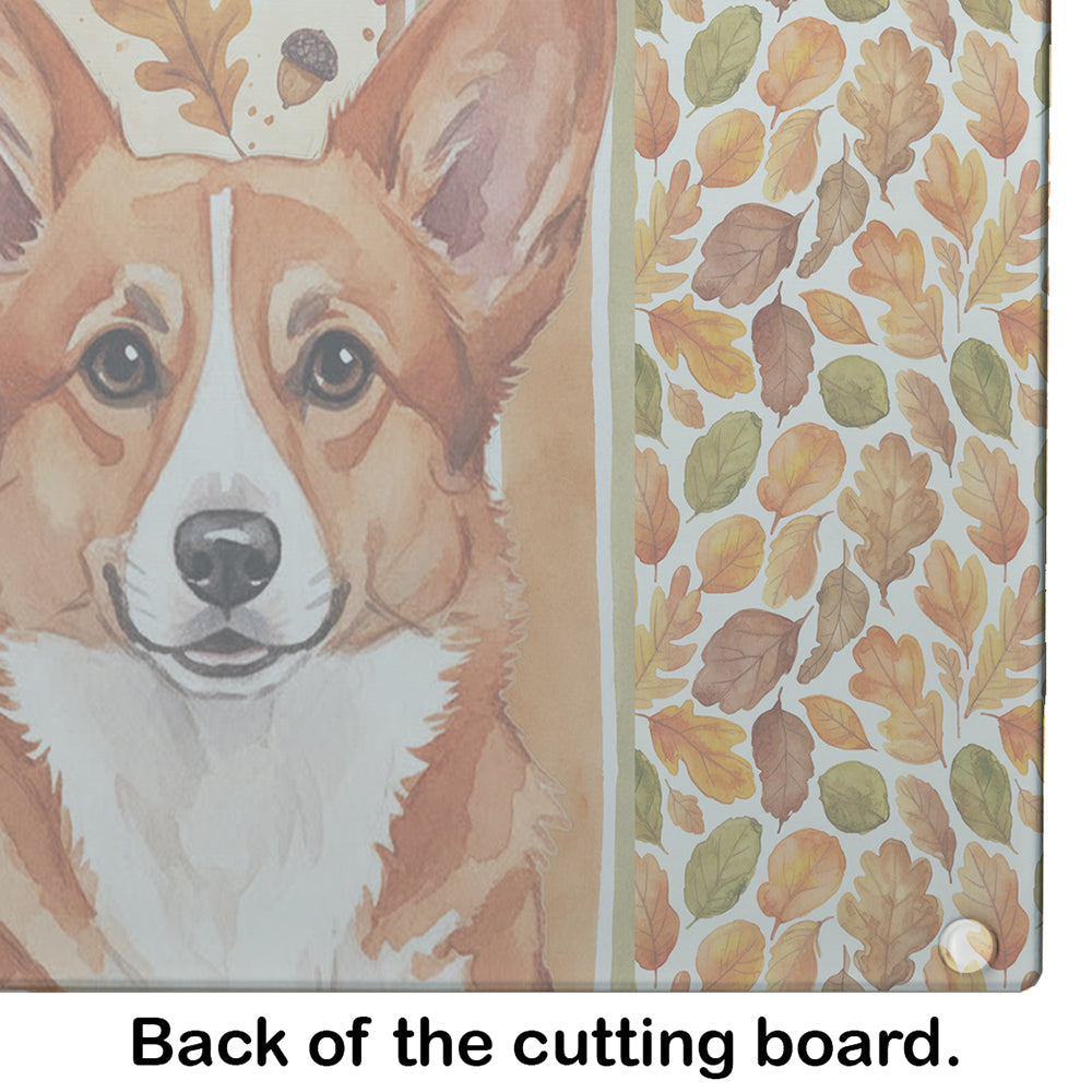 Red Cardigan Welsh Corgi Heirloom Fall Cutting Board Tempered Glass Kitchen Cutting Surface, Heat Resistant Chopping, Non-Slip Feet, Food Prep & Serving