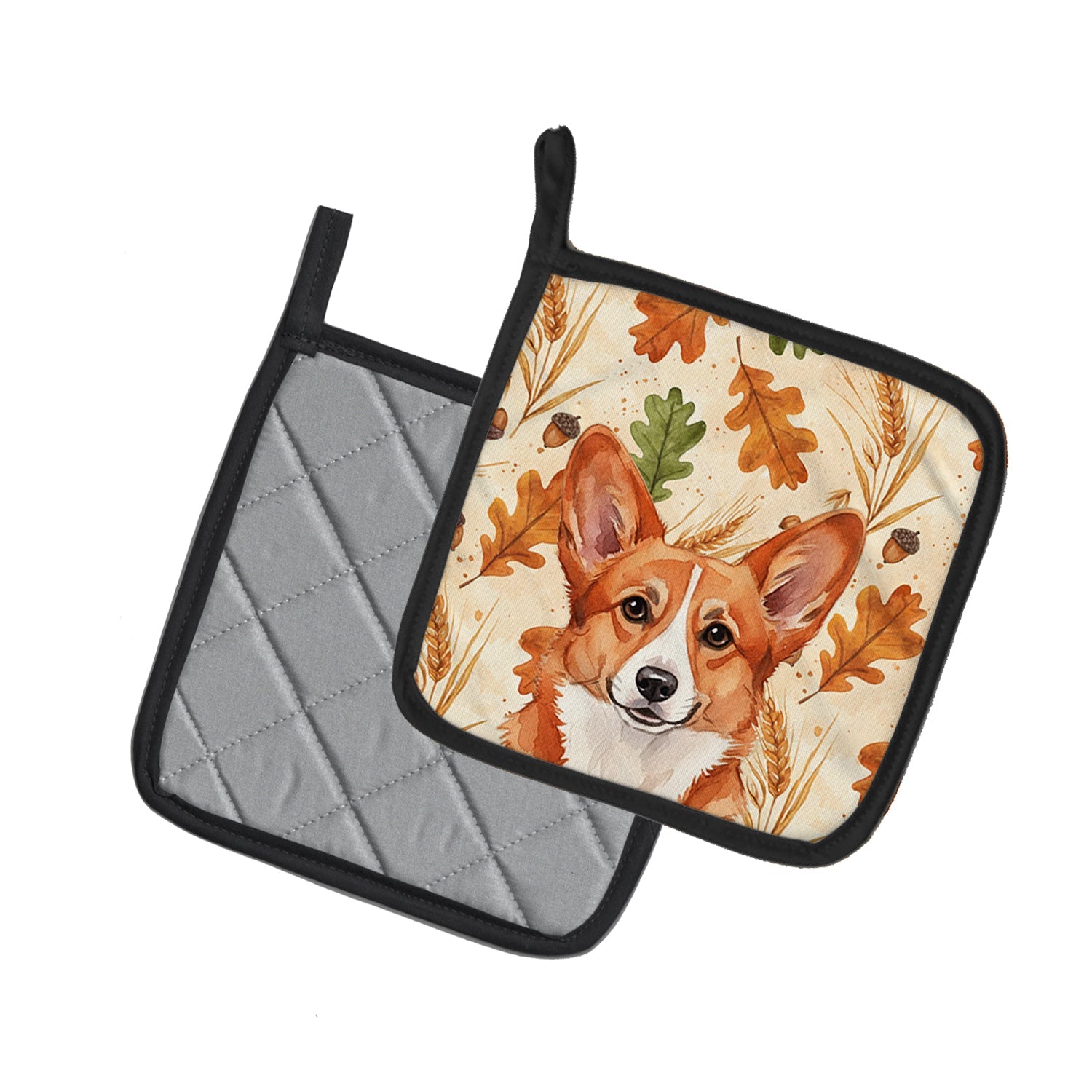 Red Cardigan Welsh Corgi Heirloom Fall Pot Holder Set of 2 Heat Resistant Quilted Hot Pads 7.5 x 7.5 Inch, Insulated Kitchen Trivets for Cooking & Baking